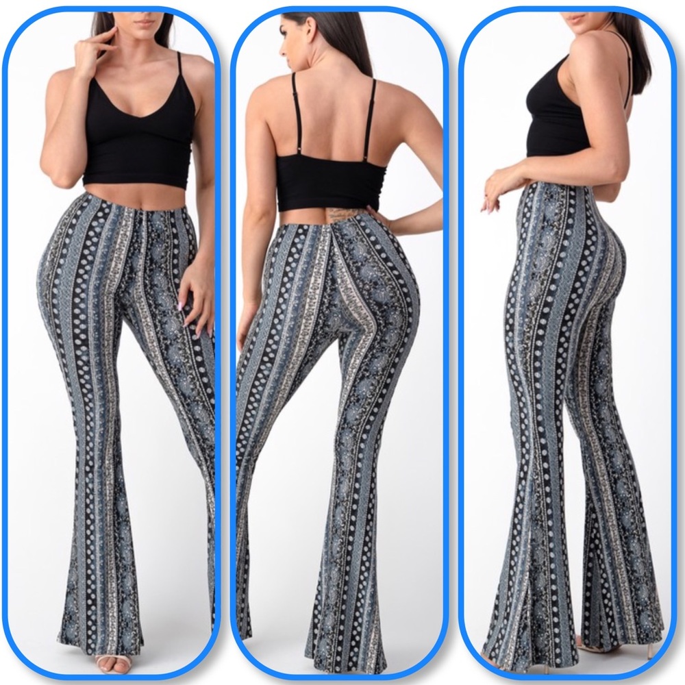 New Tribal Print Bell Bottom Flare Stretch Pants - Picture 5 of 12